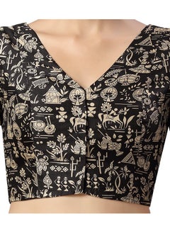 Studio Shringaar Studio Shringaar Women's Readymade Polyester WarliArt Saree Blouse with Elbow Length Sleeve (Black_38)  - Image 3