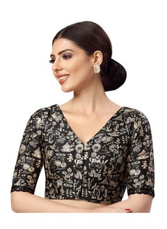 Studio Shringaar Studio Shringaar Women's Readymade Polyester WarliArt Saree Blouse with Elbow Length Sleeve (Black_38)  - Image 5