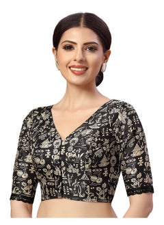 Studio Shringaar Studio Shringaar Women's Readymade Polyester WarliArt Saree Blouse with Elbow Length Sleeve (Black_38)  - Image 4