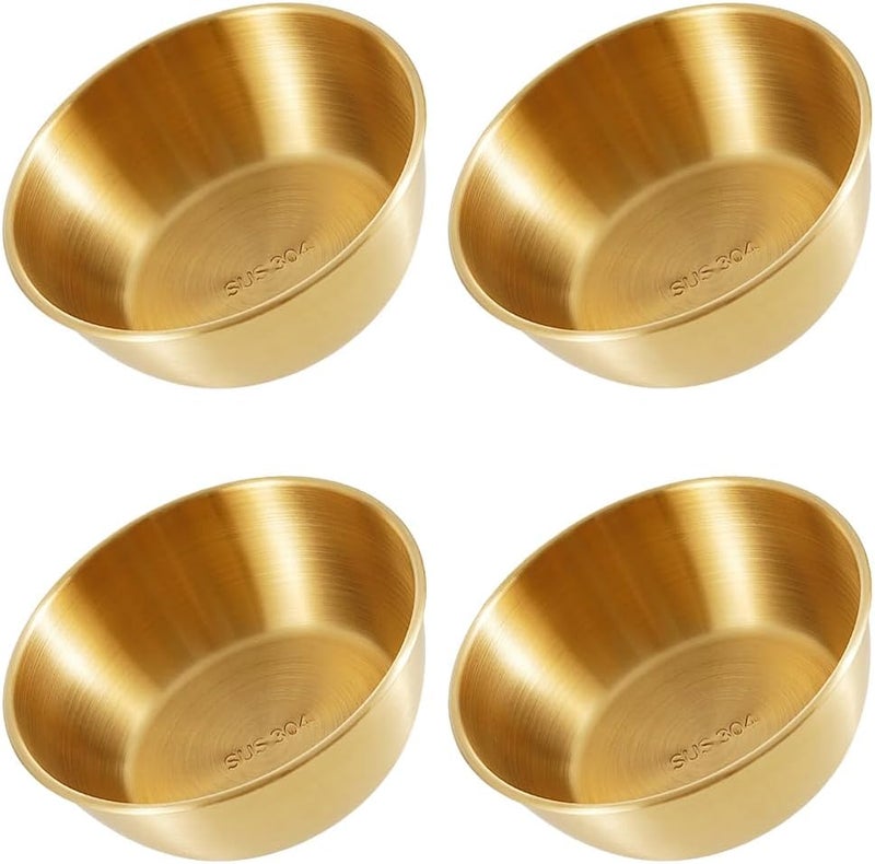 lasenersm 4 Pieces Wine Bowl Stainless Steel Rice Wine Bowl Round Rice Wine Cup Sauce Dish Condiment Dipping Bowl Seasoning Bowl Drink Bowl Sauce Bowl Snack Bowl Food ContainerGolden 136cm - Image 1