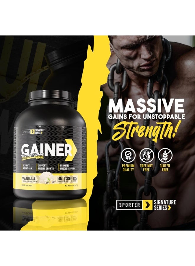 SPORTER Mass Gainer - High-Calorie Muscle Builder with Creatine, BCAA & MCT Oil - 7lb Vanilla for Weight Gain, Muscle Recovery & Strength (1300 Calories/Serving) - Image 3