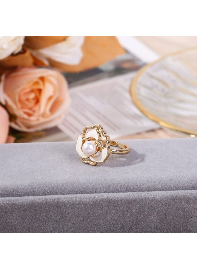 Goolsky Women's Light Luxury French Camellia Jewelry Set - 3PCS Earrings, Chain & Necklace with Pearl Decoration, Elegant Clavicle Chain for Gift - Image 4