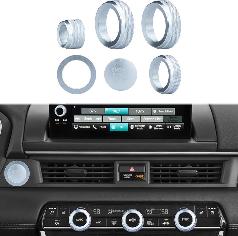 HDUFC Suitable for Honda Pilot 2023 2024 2025 Air Conditioning Control Volume Knob Adjustment Knob Cover, Start Button Cover/Ring, Car Interior Trim 6 Pieces/Set (Silver) - Image 1