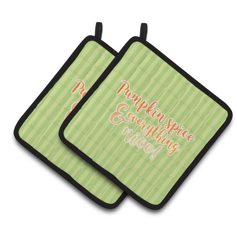 Caroline's Treasures ""Caroline's Treasures BB6922PTHD Fall Pumpkin Spice Green Stripe Pair of Pot Holders  7.5 x 7.5""""  Multicolor"" 