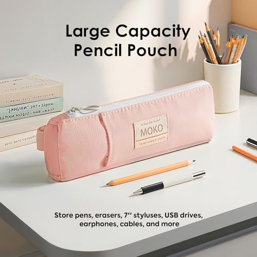 MoKo Pen Holder for Notebook, Pencil Pouch with Adjustable Elastic Band, Slim Portable Zipper Pen Pouch Holder for Planners, Journals, Book, Pink - Image 2