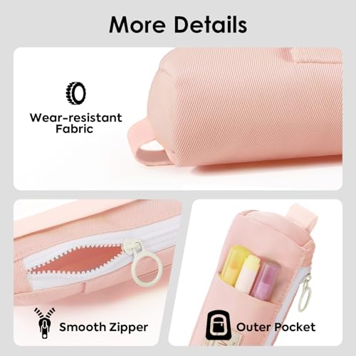 MoKo Pen Holder for Notebook, Pencil Pouch with Adjustable Elastic Band, Slim Portable Zipper Pen Pouch Holder for Planners, Journals, Book, Pink - Image 4