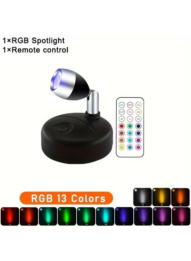 Black RGB Wireless LED Spotlight 13 Color Dimmable Battery Powered Rotating Night Light - Image 1