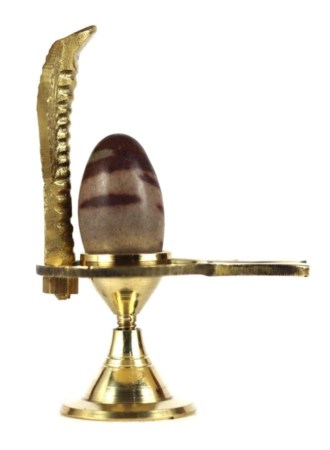 ASHIRWAD Narmadeshwar Shivling with Brass Jalheri (Yoni) Narmada River Banalinga Shiva Lingam Stone for Puja | AE000203-02 (2.75-inch) - Image 2