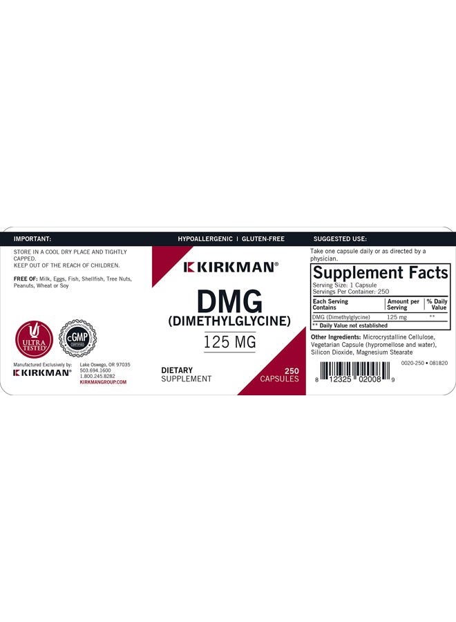 Kirkman – DMG (Dimethylglycine) 125 mg - Hypoallergenic - 250 Vegetarian Capsules - Image 3