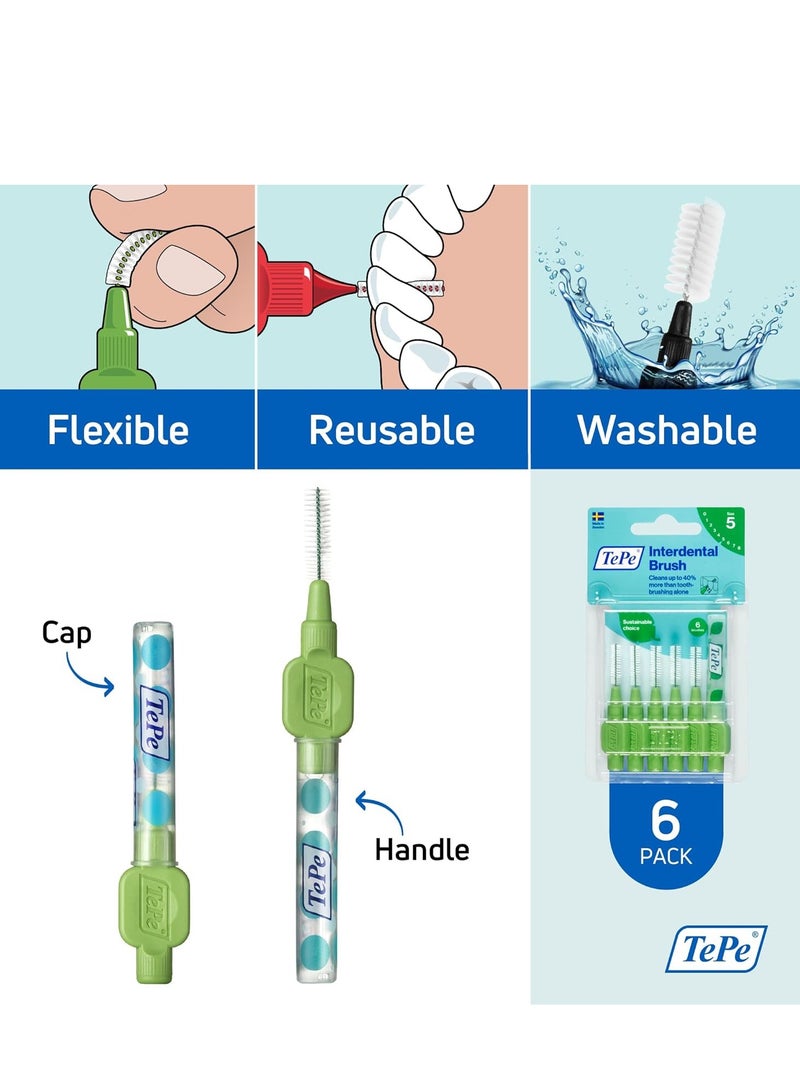 Tepe Interdental Brush Original, Soft Dental Brush for Teeth Cleaning, Pack of 6, 0.8mm, Large Gaps, Green, Size 5 - Image 5