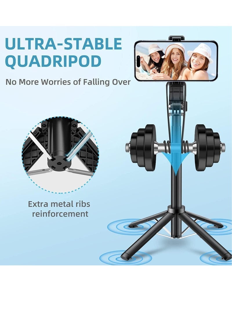 Selfie Stick 80cm Length Tripod Quadrapod, Extendable Selfie Stick phone Tripod Quadrapod with Bluetooth Wireless Remote Phone Holder - Image 2