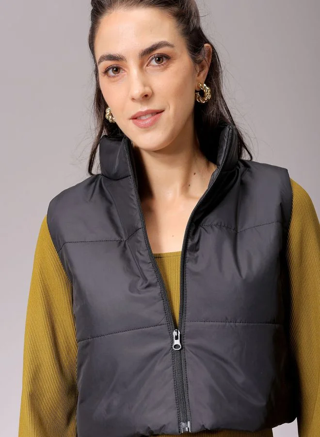 Freehand Women Regular Fit Solid Quilted Jacket