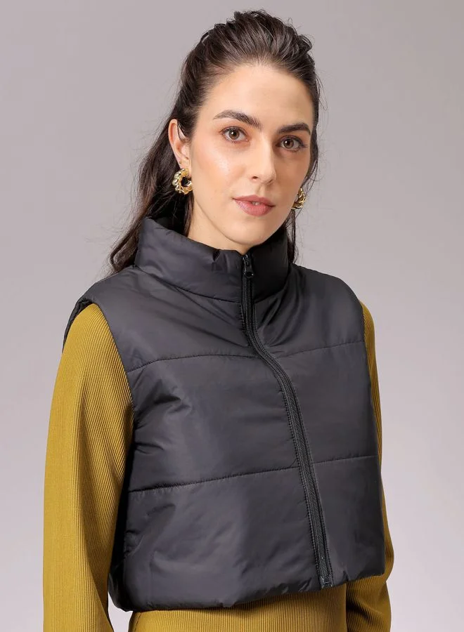 Freehand Women Regular Fit Solid Quilted Jacket