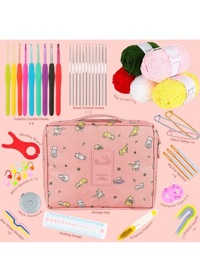 Arabest Beginners Adults/Kids Complete Crochet Set, Yarn Crochet Instruction Crochet Hook Storage Case Knitting & Crochet Supplies Ideal Crochet Gift, Crocheter Beginner (Flamingo) - Image 3