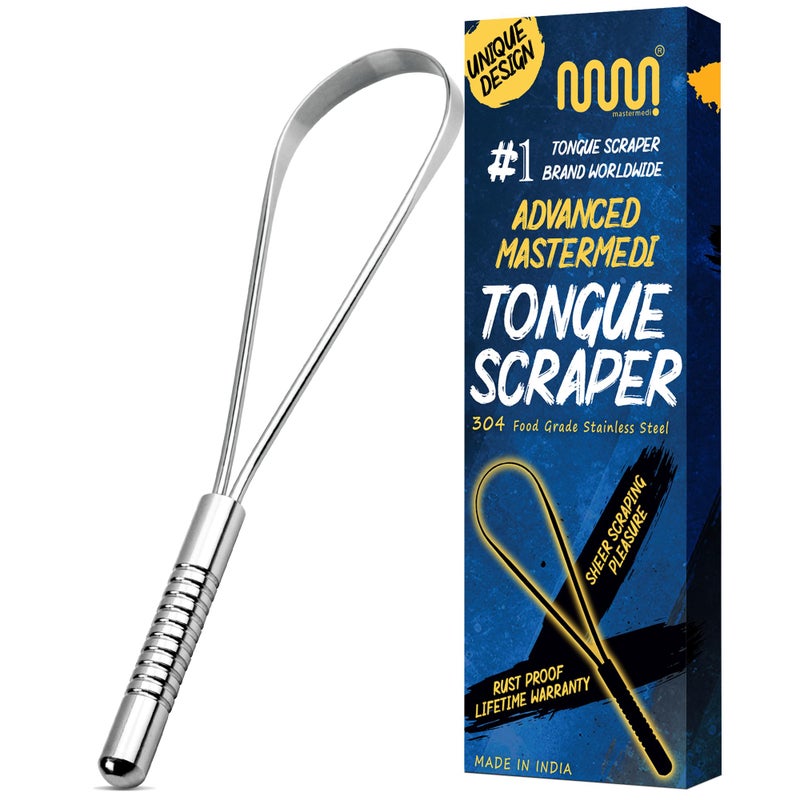MasterMedi Tongue Scraper Bad Breath Treatment for Adults  Kids Medical Grade 100 Stainless Steel Tongue Scrapers for Oral Care Easy to Use Tongue Cleaner with Ergonomic Design for Hygiene