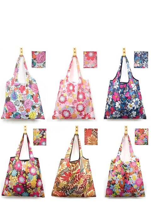 6 Pcs Reusable Grocery Bag, Foldable Eco-Friendly Shopping Bags, Lightweight Washable Ripstop Nylon Large Tote Bag