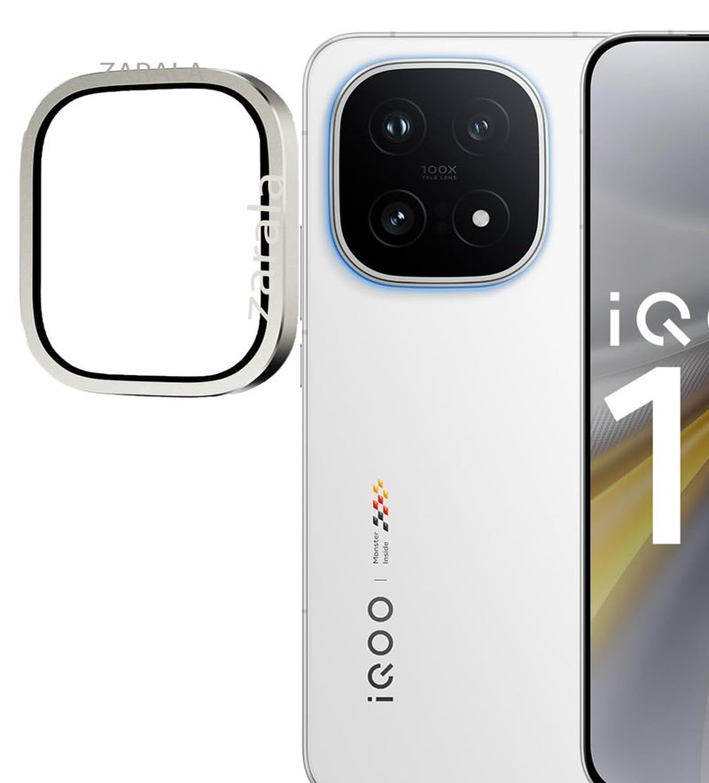 ZARALA Camera Lens Protector Compatible with iQOO 15 Aluminum Black Rings Compatible with Tempered Glass Aluminum Alloy Frame Individual Camera Lens Protector Cover Silver - Image 1
