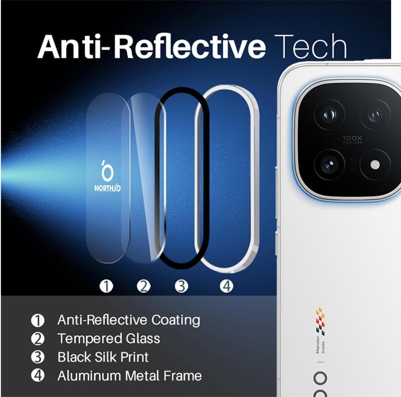 ZARALA Camera Lens Protector Compatible with iQOO 15 Aluminum Black Rings Compatible with Tempered Glass Aluminum Alloy Frame Individual Camera Lens Protector Cover Silver - Image 3