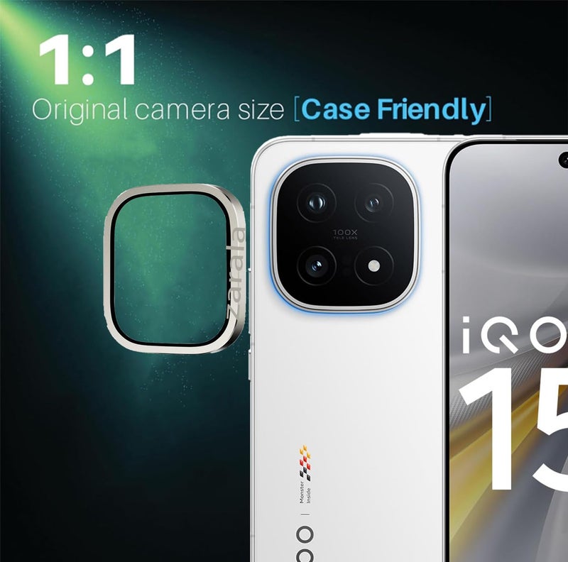 ZARALA Camera Lens Protector Compatible with iQOO 15 Aluminum Black Rings Compatible with Tempered Glass Aluminum Alloy Frame Individual Camera Lens Protector Cover Silver - Image 2