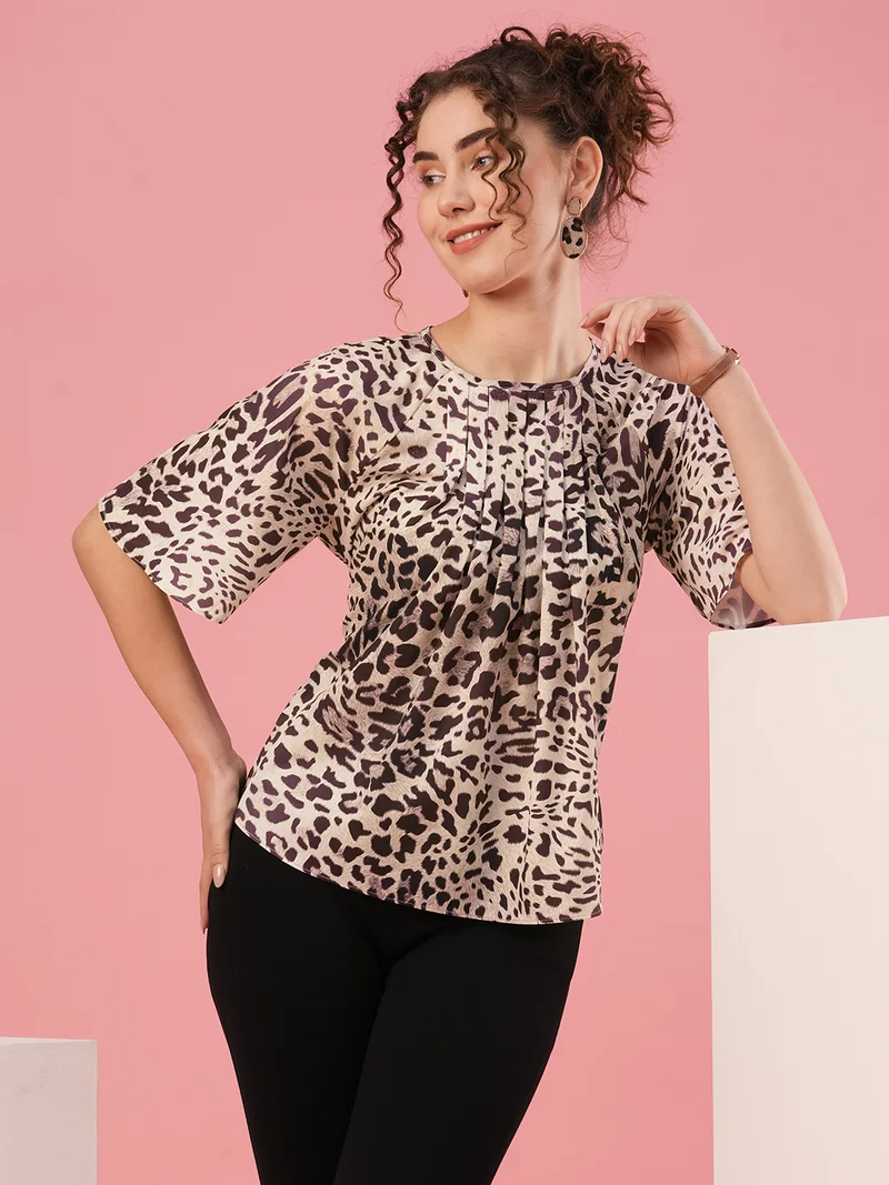 Women Animal Printed Gathered Top