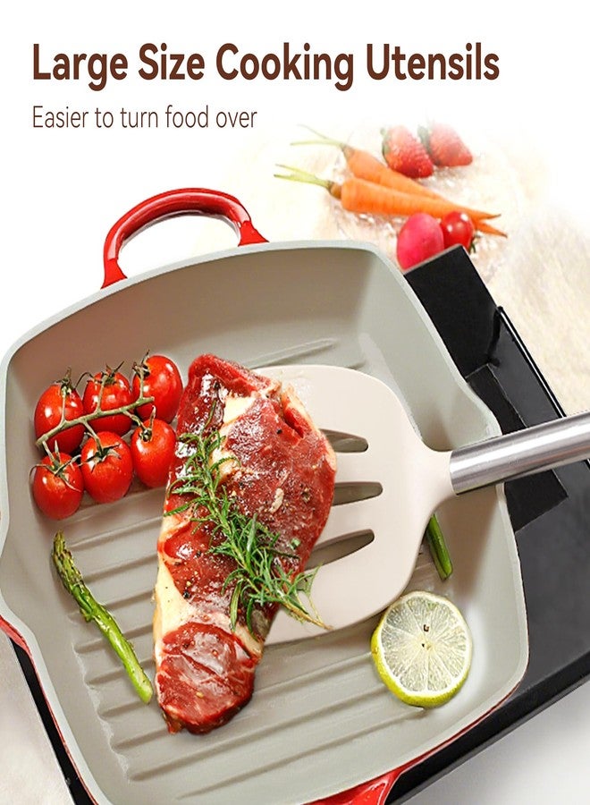 NCUE Silicone Cooking Utensils Set, NCUE 35 Pcs Kitchen Utensils Set with Holder, with Stainless Steel Handle Spatula Set, Spoons, Pasta Server, Cheese Grater, Masher, Scissors, Dishwasher Safe (Khaki) - Image 4