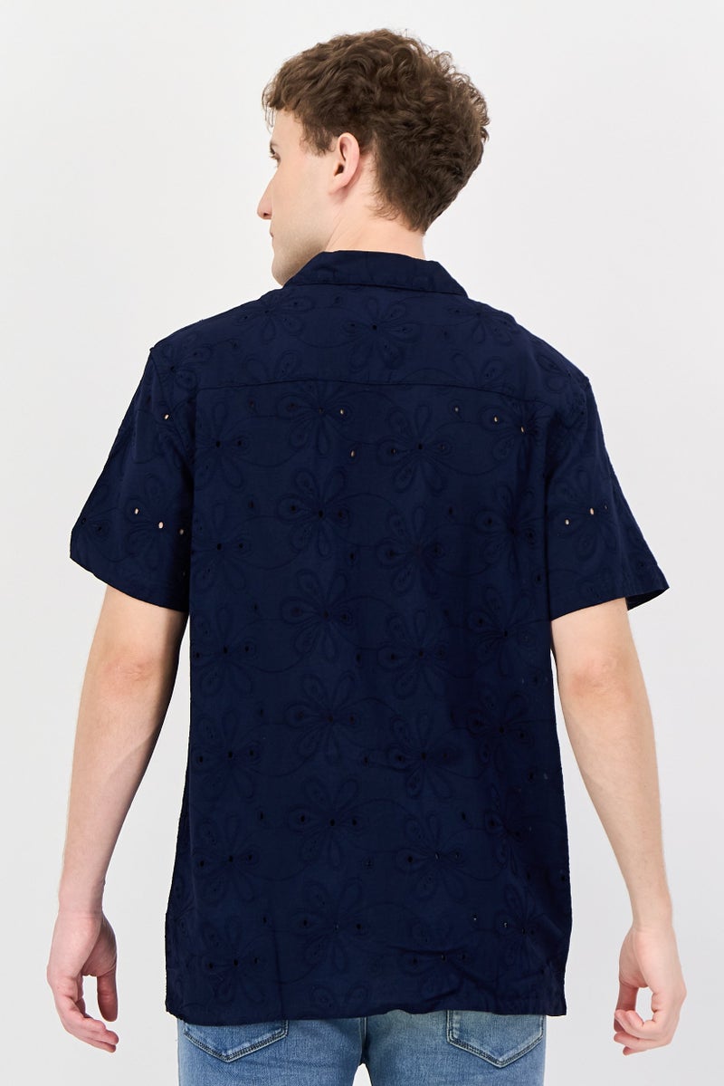 Threadbare Men Regular Fit Embroidered Short Sleeve Casual Shirt, Navy Blue - Image 4