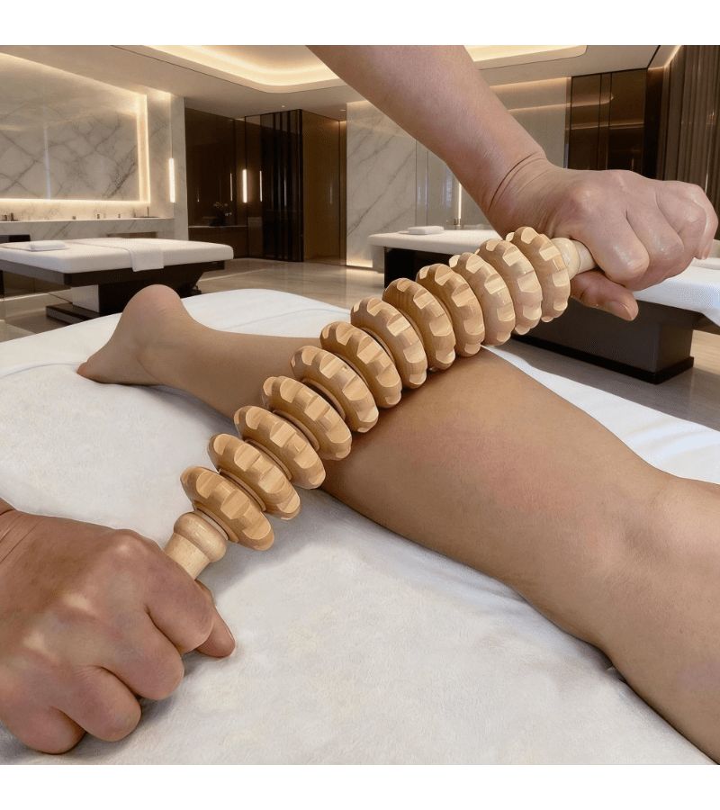 قطعة واحدة من أداة تدليك يدوية منحنية على شكل عصا مع 5 أدوات تدليك منحنية و12 نقطة تحفيز بعجلات، بلون الزنجبيل، أداة تدليك يدوية للجسم لتحفيز اللفافة والعضلات - Image 4