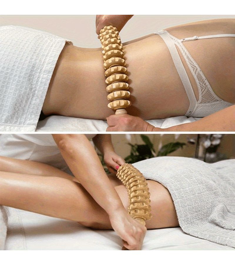 قطعة واحدة من أداة تدليك يدوية منحنية على شكل عصا مع 5 أدوات تدليك منحنية و12 نقطة تحفيز بعجلات، بلون الزنجبيل، أداة تدليك يدوية للجسم لتحفيز اللفافة والعضلات - Image 2