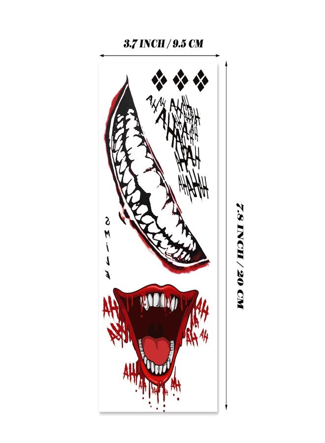 Kotbs 6 Sheets Creepy Smile Halloween Temporary Tattoos - Removable Mouth and HA HA Tattoos for Men, Women, Adults, and Kids Cosplay and Costume Parties - Image 2