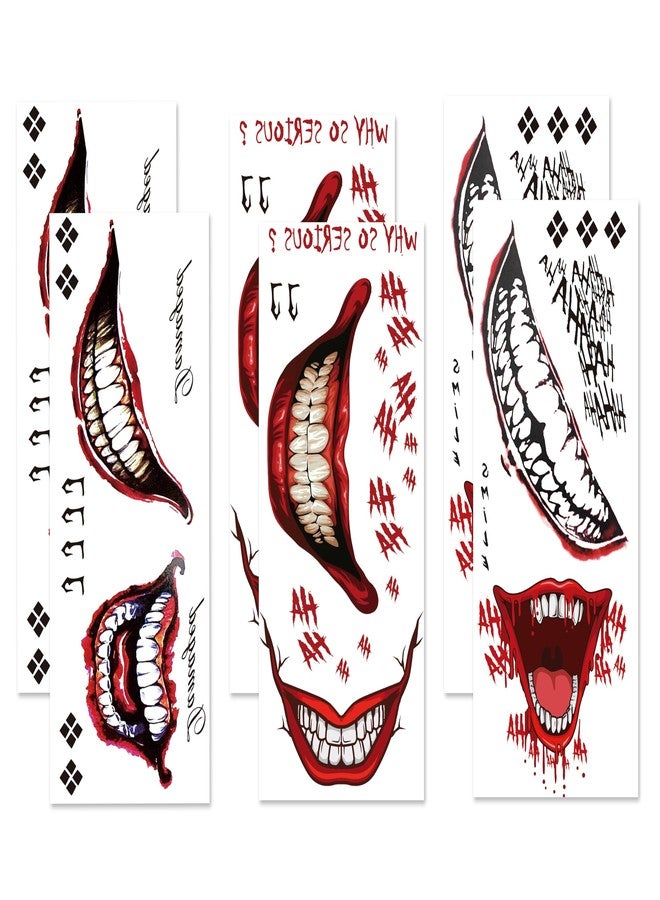 Kotbs 6 Sheets Creepy Smile Halloween Temporary Tattoos - Removable Mouth and HA HA Tattoos for Men, Women, Adults, and Kids Cosplay and Costume Parties - Image 1
