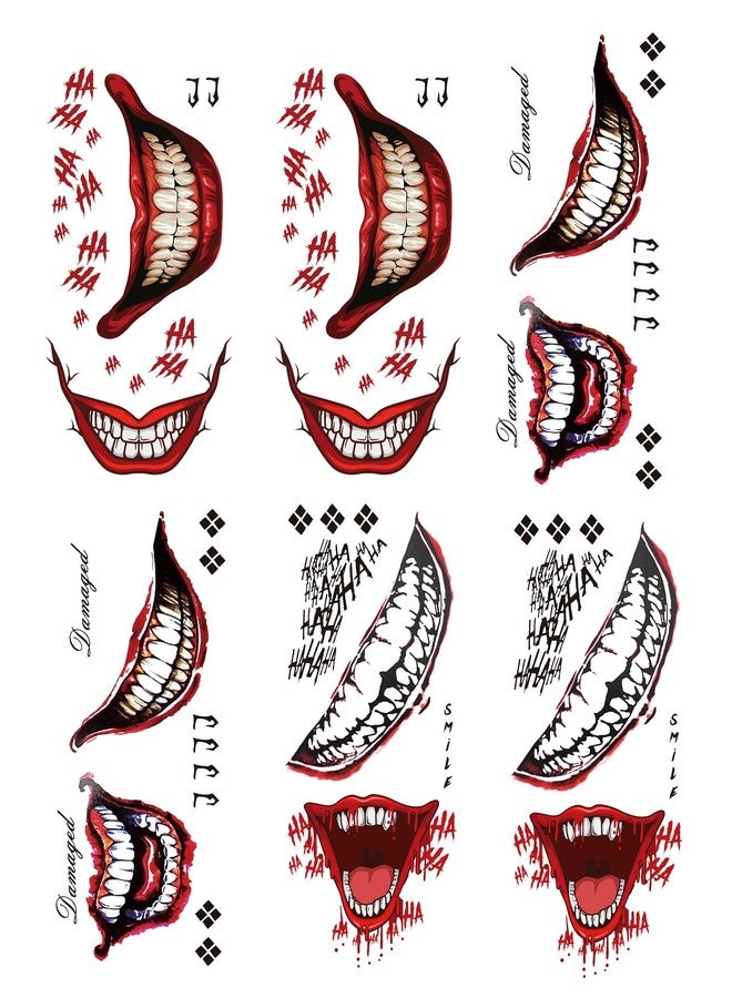 Kotbs 6 Sheets Creepy Smile Halloween Temporary Tattoos - Removable Mouth and HA HA Tattoos for Men, Women, Adults, and Kids Cosplay and Costume Parties - Image 5