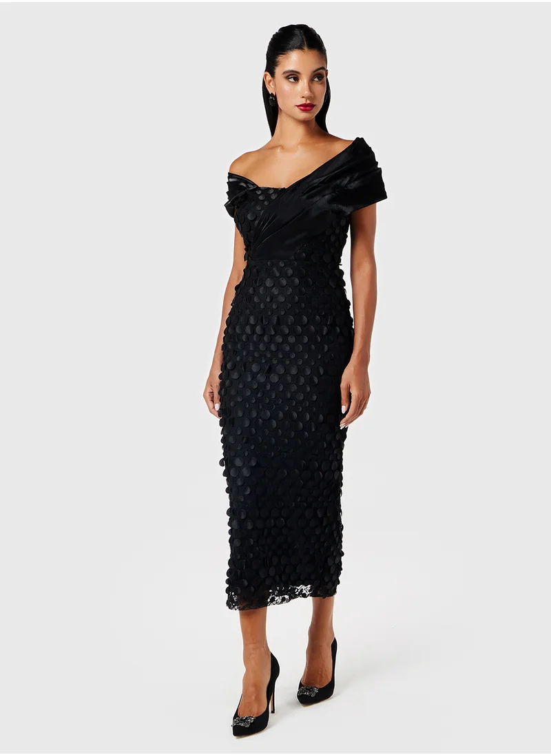 Threadz by Ajooni Asymmetric Neck Applique Skirt Dress