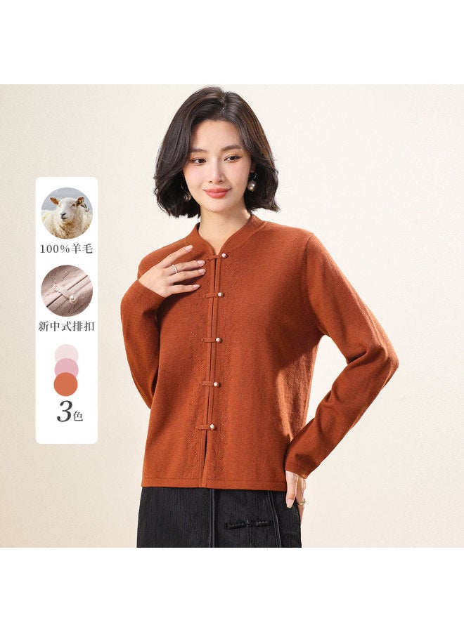 Hengyuanxiang New Chinese-Style Qipao Stand Collar [Pure Wool] Traditional Chinese Frog Buttons Mother'S Wool Cardigan Middle-Aged And Elderly Knitted Coat - Image 2