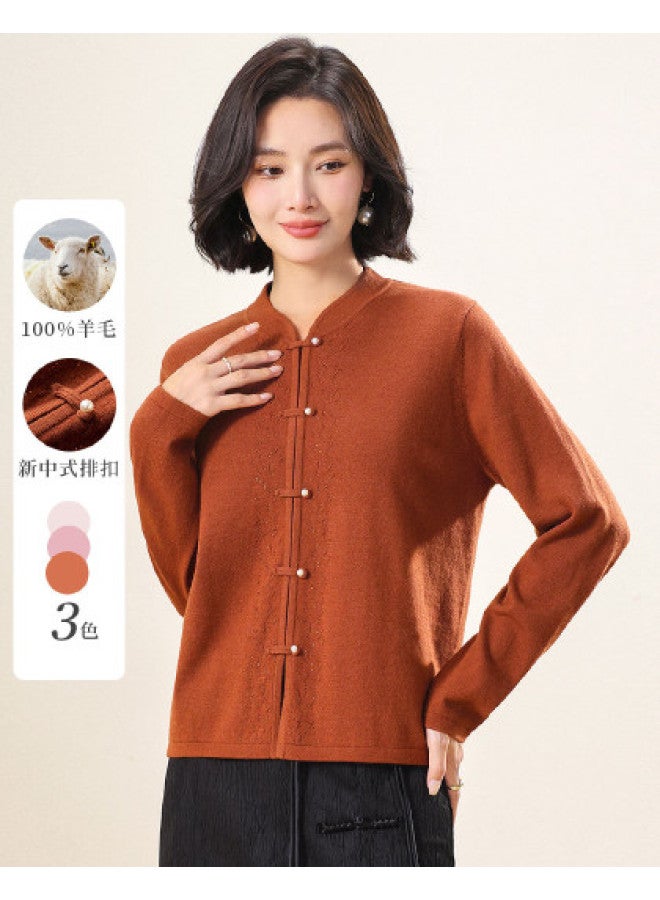 Hengyuanxiang New Chinese-Style Qipao Stand Collar [Pure Wool] Traditional Chinese Frog Buttons Mother'S Wool Cardigan Middle-Aged And Elderly Knitted Coat - Image 1