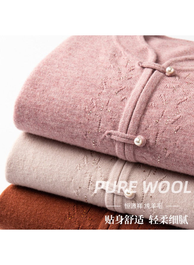 Hengyuanxiang New Chinese-Style Qipao Stand Collar [Pure Wool] Traditional Chinese Frog Buttons Mother'S Wool Cardigan Middle-Aged And Elderly Knitted Coat - Image 4