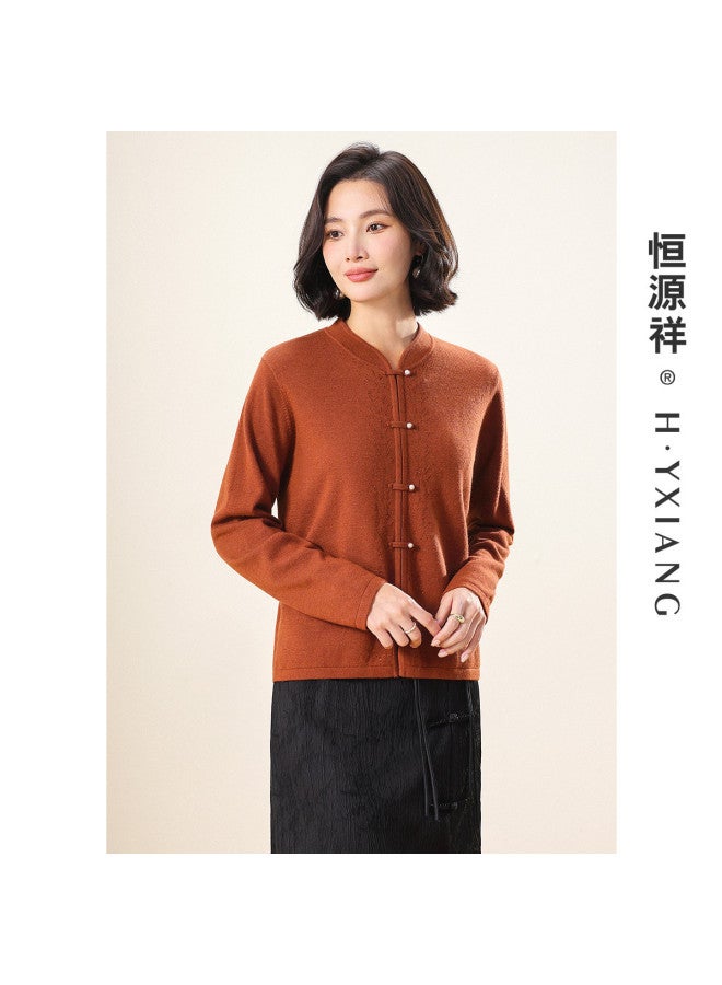 Hengyuanxiang New Chinese-Style Qipao Stand Collar [Pure Wool] Traditional Chinese Frog Buttons Mother'S Wool Cardigan Middle-Aged And Elderly Knitted Coat - Image 5