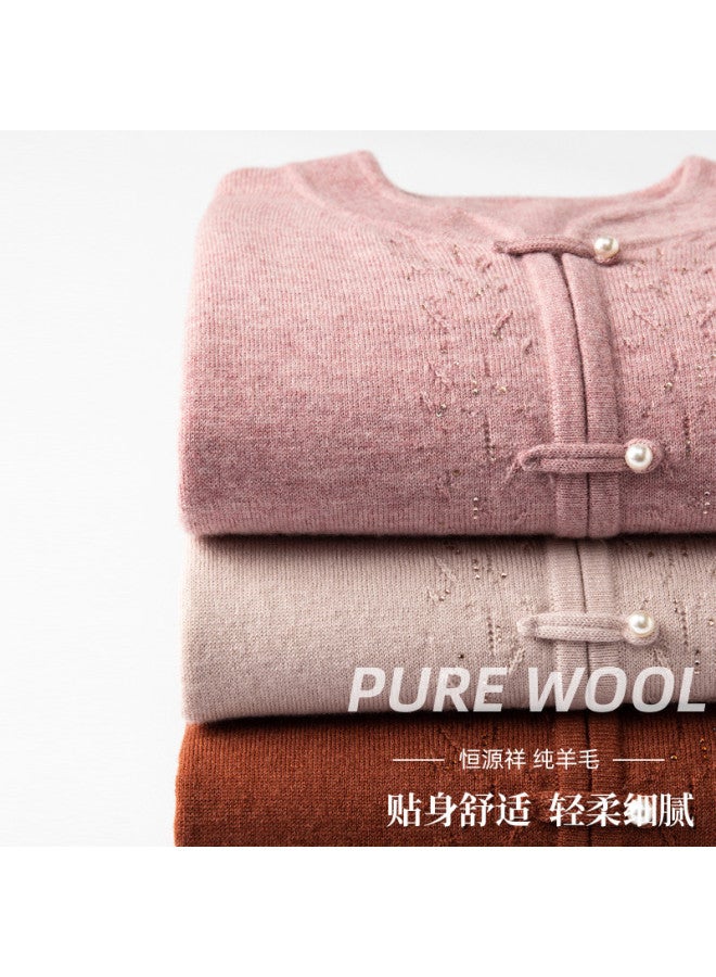 Hengyuanxiang New Chinese-Style Qipao Stand Collar [Pure Wool] Traditional Chinese Frog Buttons Mother'S Wool Cardigan Middle-Aged And Elderly Knitted Coat - Image 3