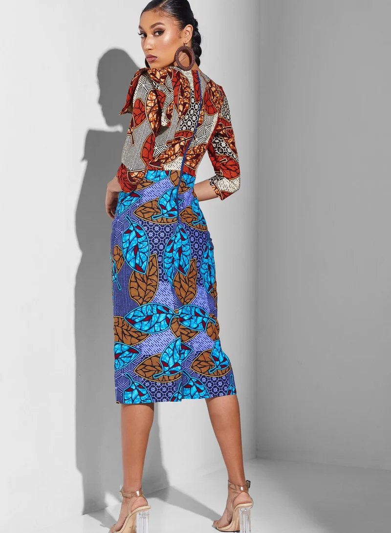 Funke Adepoju Printed Ruffle Sleeve Dress