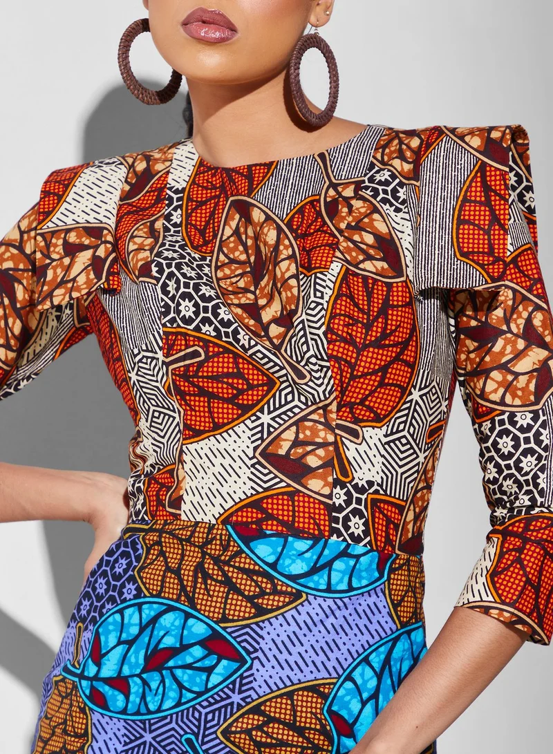 Funke Adepoju Printed Ruffle Sleeve Dress