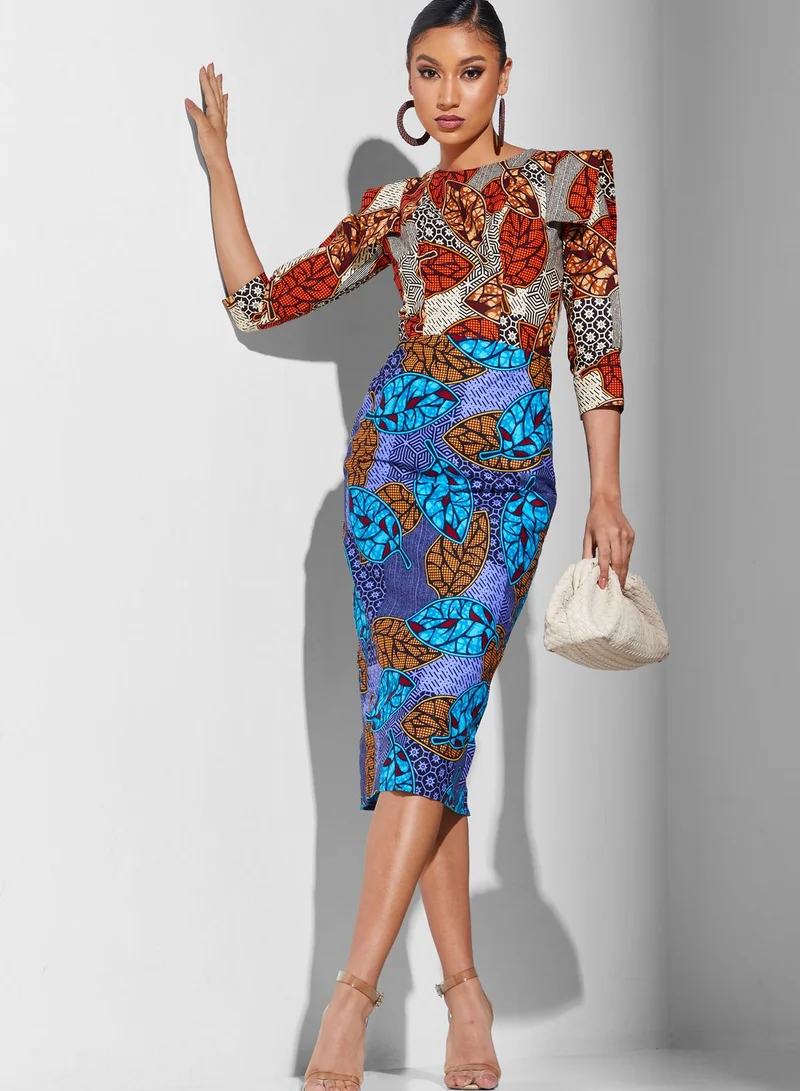 Funke Adepoju Printed Ruffle Sleeve Dress