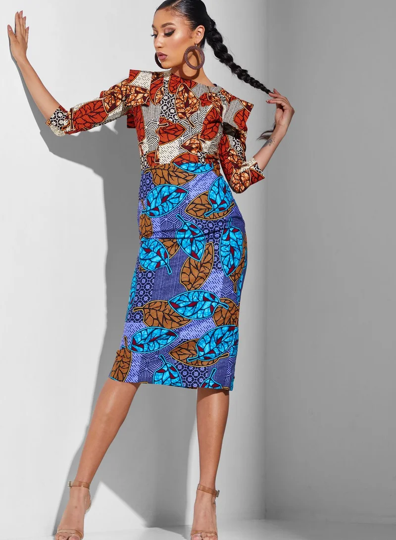 Funke Adepoju Printed Ruffle Sleeve Dress