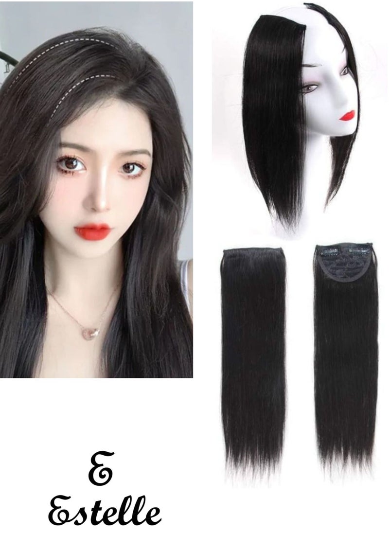 Estelle Estelle 2 Pieces Black Human Hair Clip in Hair Extensions 14inch,Straight Hairpiece About 25g/pc, Cand Be Dyed  - Image 1