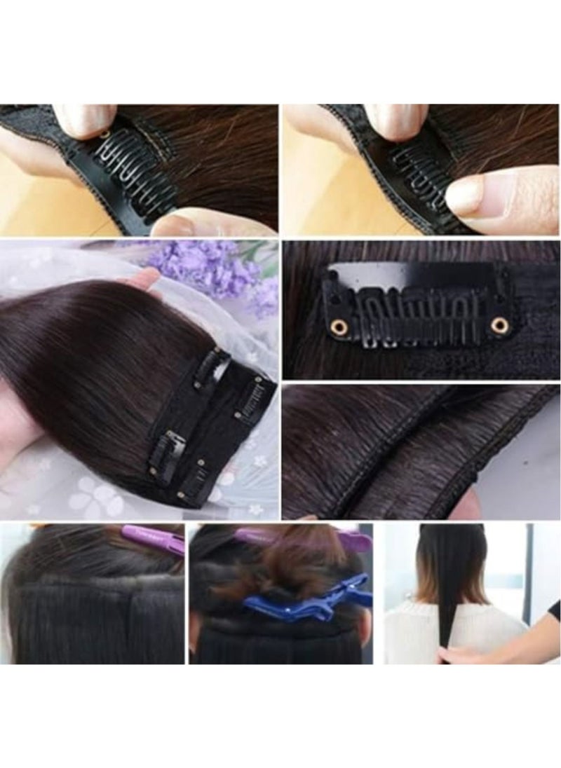 Estelle Estelle 2 Pieces Black Human Hair Clip in Hair Extensions 14inch,Straight Hairpiece About 25g/pc, Cand Be Dyed  - Image 5