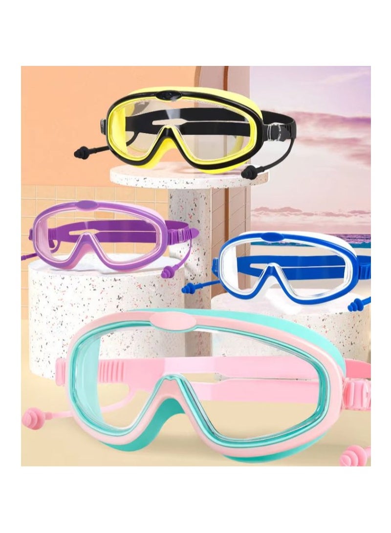 طقم سباحة للأطفال مكون من قطعتين - نظارات واقية كبيرة مضادة للضباب وسدادات أذن من السيليكون قابلة لإعادة الاستخدام، مثالية للأعمار من 3 إلى 12 عامًا، لدروس السباحة في حمام السباحة والشاطئ - Image 2