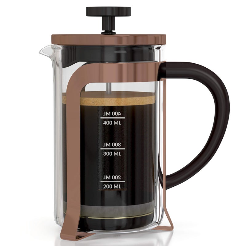 InstaCuppa French Press Coffee Maker 600 ML, 4 Part Superior Filtration System, Heat Resistant Borosilicate Carafe with Measurement Markings, (Copper) - Image 2