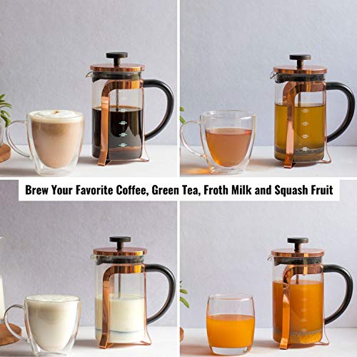 InstaCuppa French Press Coffee Maker 600 ML, 4 Part Superior Filtration System, Heat Resistant Borosilicate Carafe with Measurement Markings, (Copper) - Image 5