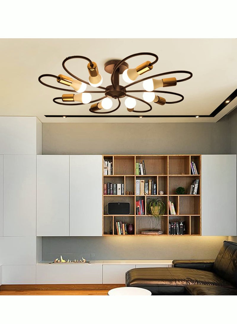 MIXDE 8-Light Semi Flush Ceiling Light Modern Sputnik Chandeliers Mid-Century Metal Pendant Lighting Industrial Vintage Ceiling Lamp Fixture for Kitchen Dining Living Room Bedroom（Bulb not included） - Image 3