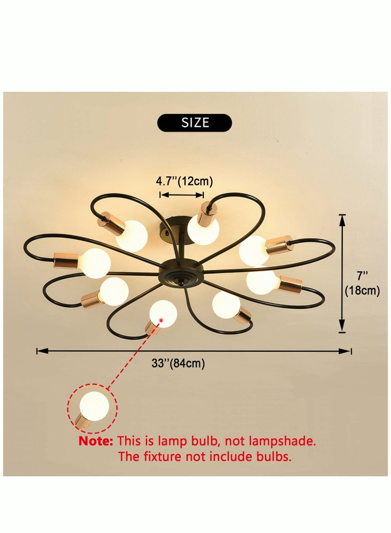 MIXDE 8-Light Semi Flush Ceiling Light Modern Sputnik Chandeliers Mid-Century Metal Pendant Lighting Industrial Vintage Ceiling Lamp Fixture for Kitchen Dining Living Room Bedroom（Bulb not included） - Image 5