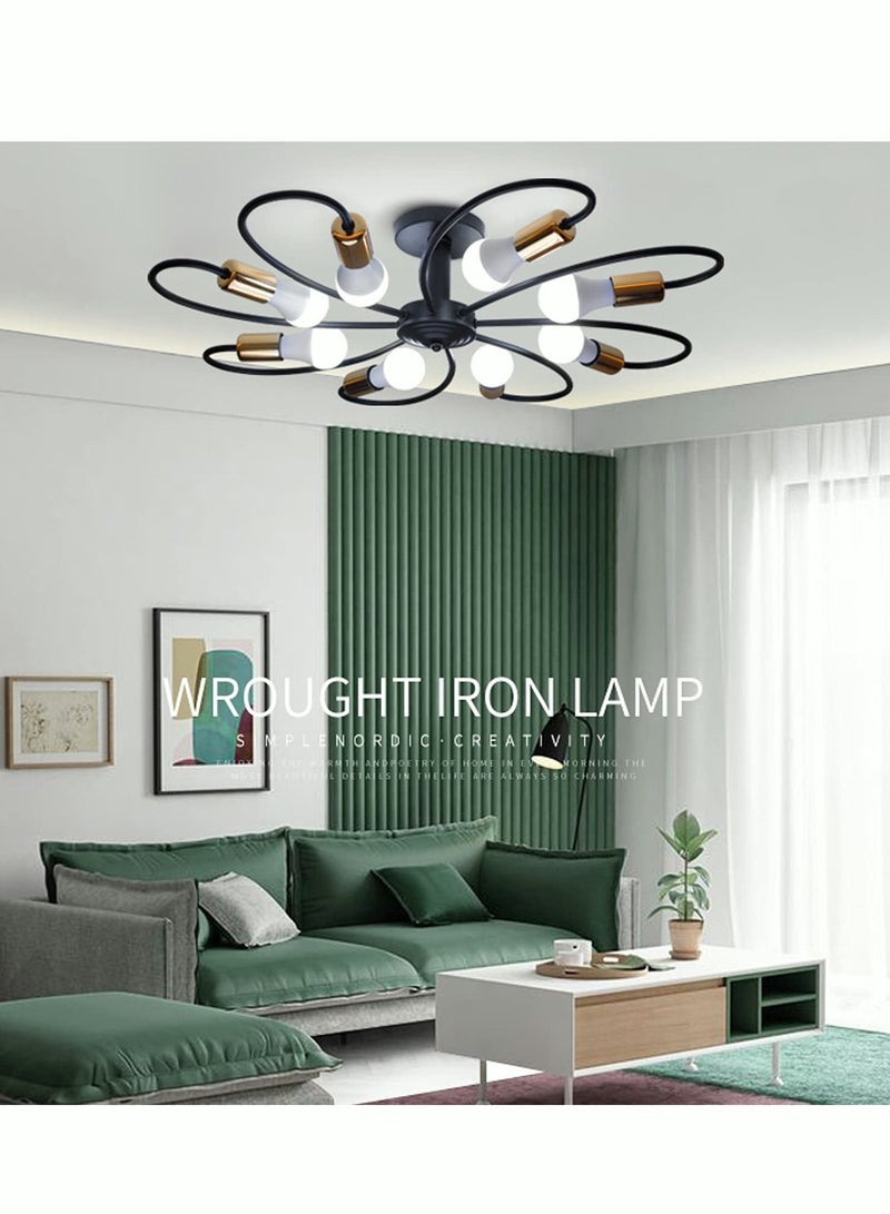 MIXDE 8-Light Semi Flush Ceiling Light Modern Sputnik Chandeliers Mid-Century Metal Pendant Lighting Industrial Vintage Ceiling Lamp Fixture for Kitchen Dining Living Room Bedroom（Bulb not included） - Image 2