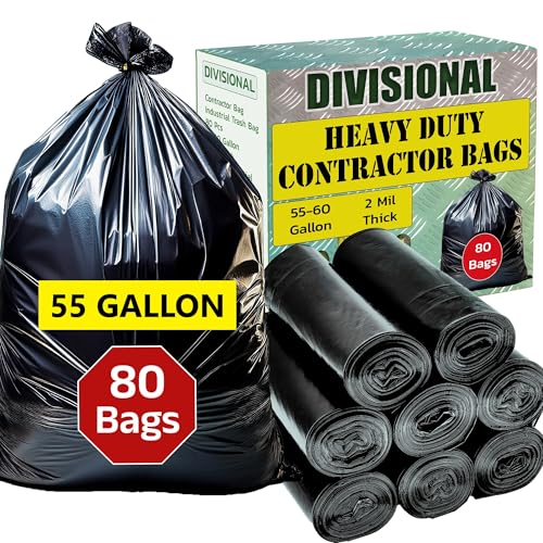 DIVISIONAL 80 Count | Contractor Garbage Bags | 55 Gallon Contractor Bags Heavy Duty | 2 Mil | Heavy Duty Contractor Bags | Contractor Trash Bags | Heavy Duty Trash Bags - Image 1
